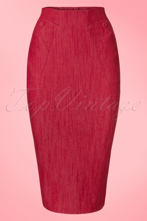Miss Candyfloss - 50s Nicky Lee Denim Pencil Skirt in Red 2