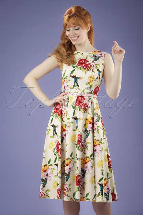 Lady V by Lady Vintage - Hepburn Kolibri-Swing-Kleid in Elfenbein