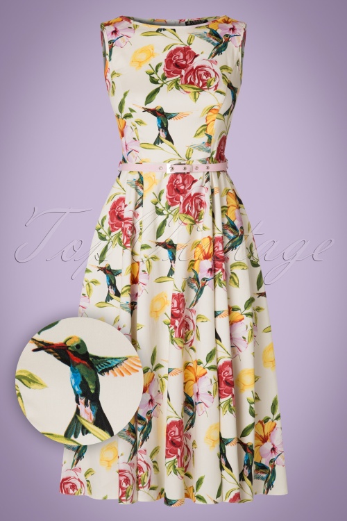 Lady V by Lady Vintage - Hepburn Kolibri-Swing-Kleid in Elfenbein 2