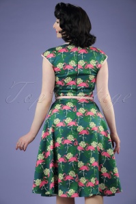 Lady V by Lady Vintage - 50s Isabella Fabulous Flamingo Swing Dress in Green 6