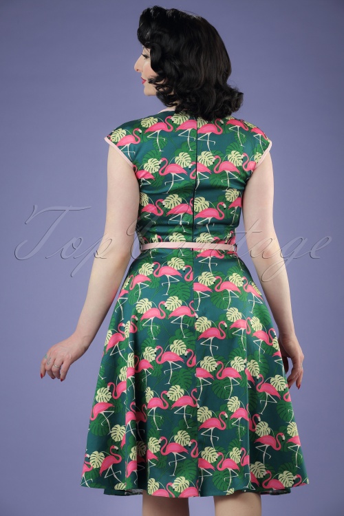 Lady V by Lady Vintage - 50s Isabella Fabulous Flamingo Swing Dress in Green 6