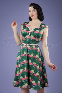 Lady V by Lady Vintage - Isabella Fabulous Flamingo Swing-Kleid in Grün