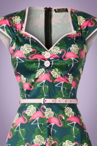 Lady V by Lady Vintage - Isabella Fabulous Flamingo Swingjurk in groen 4
