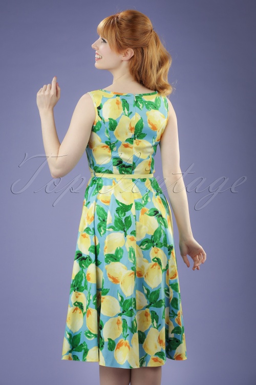 Lady V by Lady Vintage - 50s Hepburn Lemon Swing Dress in Light Blue 6