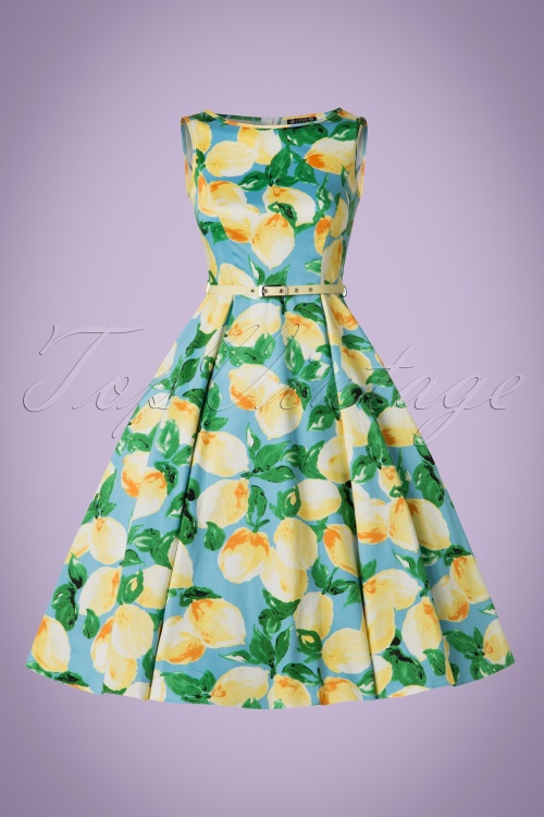 Lady V by Lady Vintage - Hepburn Lemon Swingjurk in lichtblauw 2