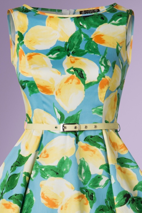 Lady V by Lady Vintage - Hepburn Lemon Swing Dress Années 50 en Bleu Clair 4