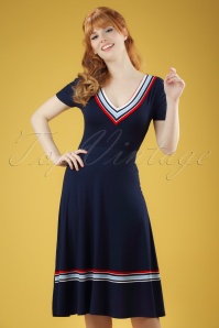 Fever - 60s Toulon Dress in Navy