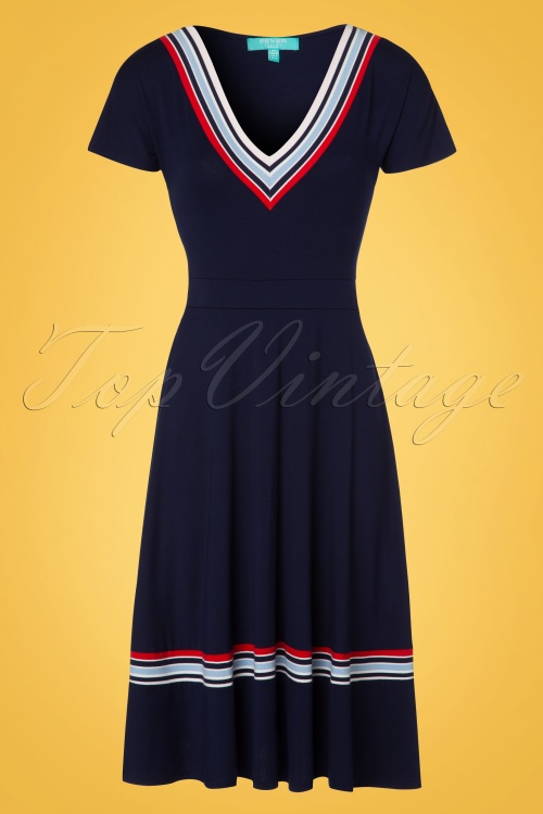 Fever - 60s Toulon Dress in Navy 2