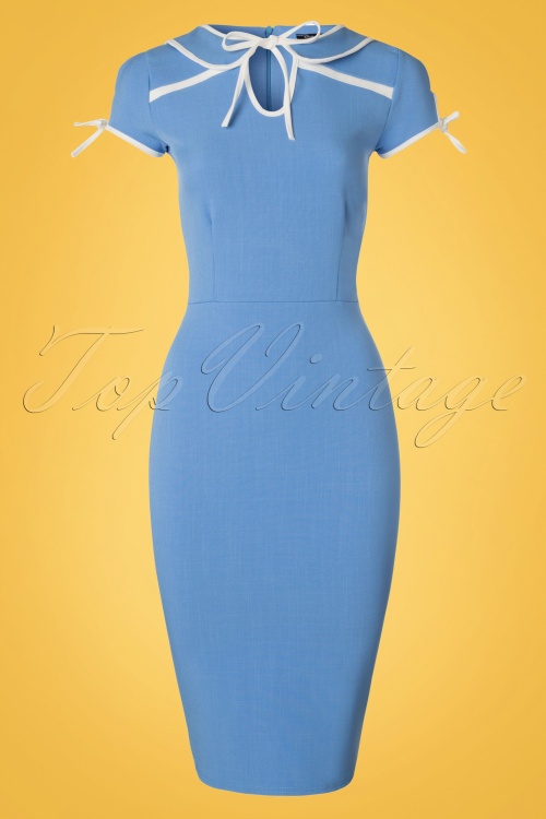 Vintage Chic for Topvintage - Robe Années 50 Geneva Pencil Dress en Bleu Lavande 2