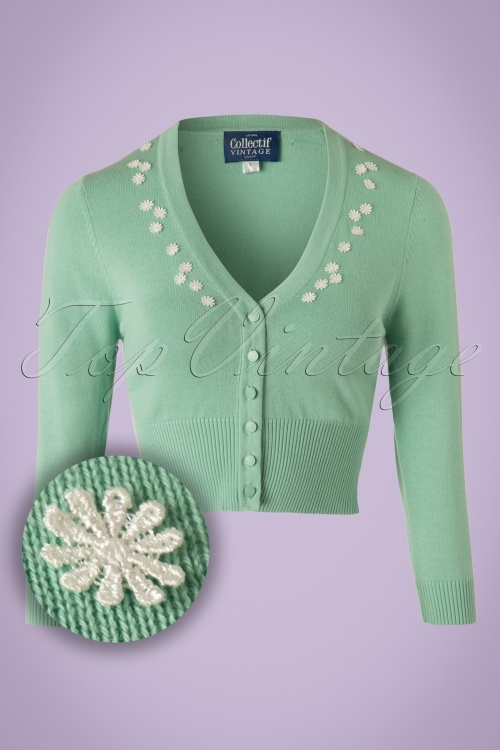 Collectif Clothing - 40s Jessica Daisy Cardigan in Antique Green 2