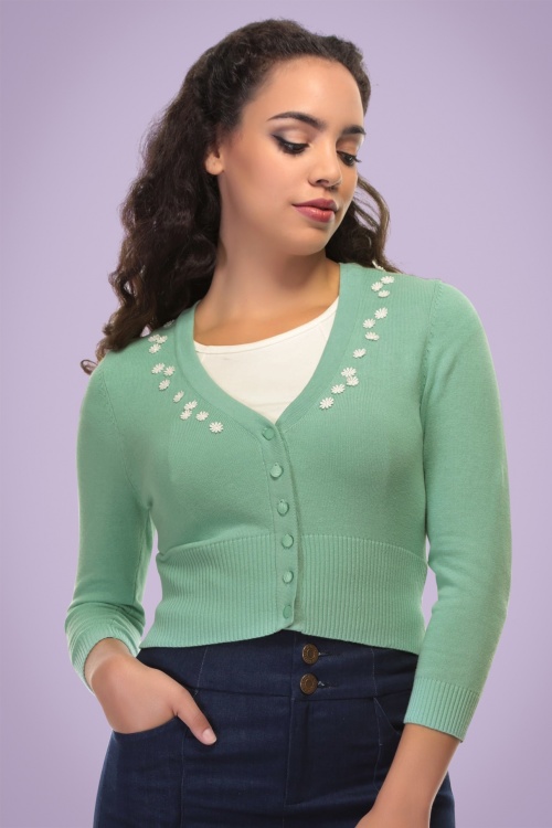 Collectif Clothing - 40s Jessica Daisy Cardigan in Antique Green 3