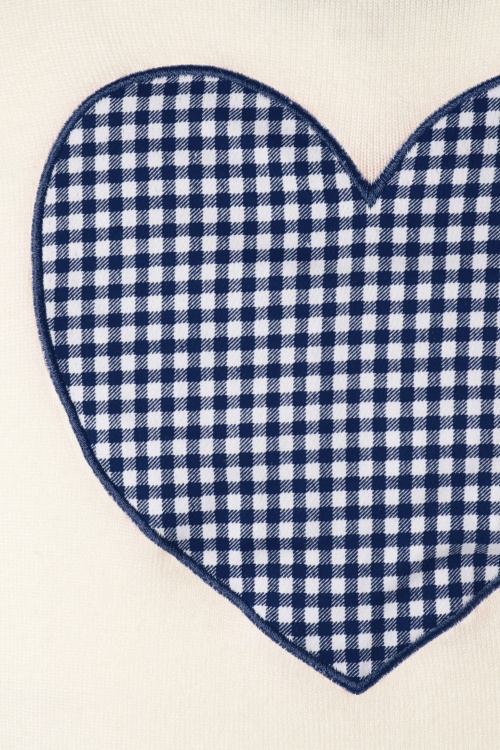 Collectif Clothing - 50s Jessie Gingham Heart Cardigan in Ivory and Navy 3