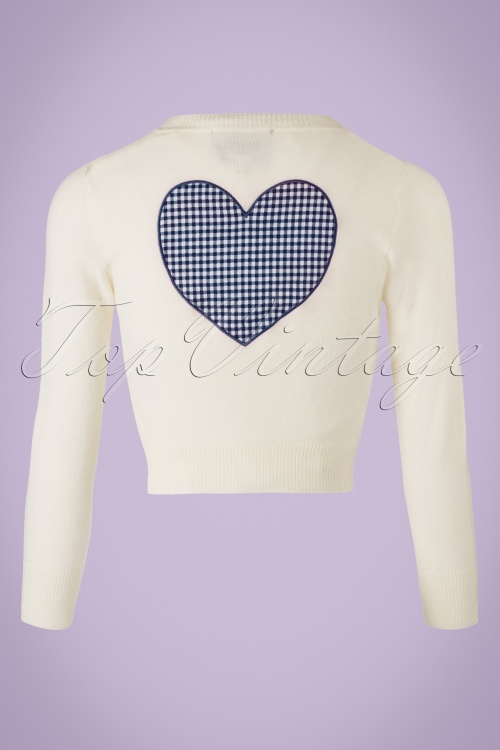Collectif Clothing - Jessie Gingham Heart Cardigan in ivoor en marineblauw 4