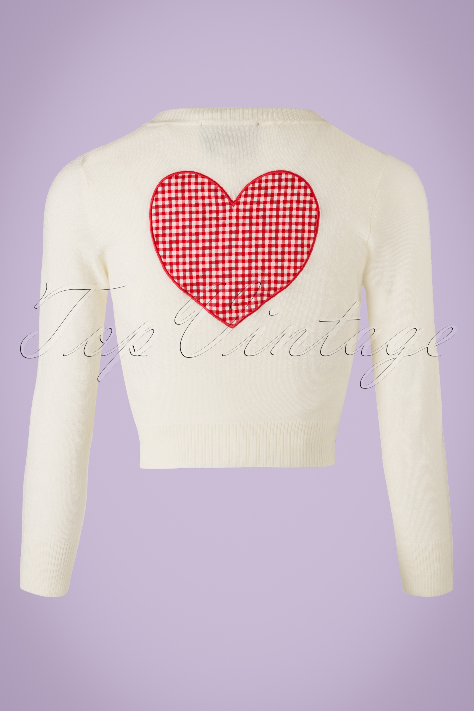 Collectif Clothing - Jessie Gingham Heart Cardigan in ivoor en rood 4