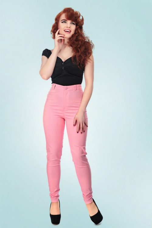 Collectif Clothing - Maddie Trousers Années 50 en Rose Vif 2