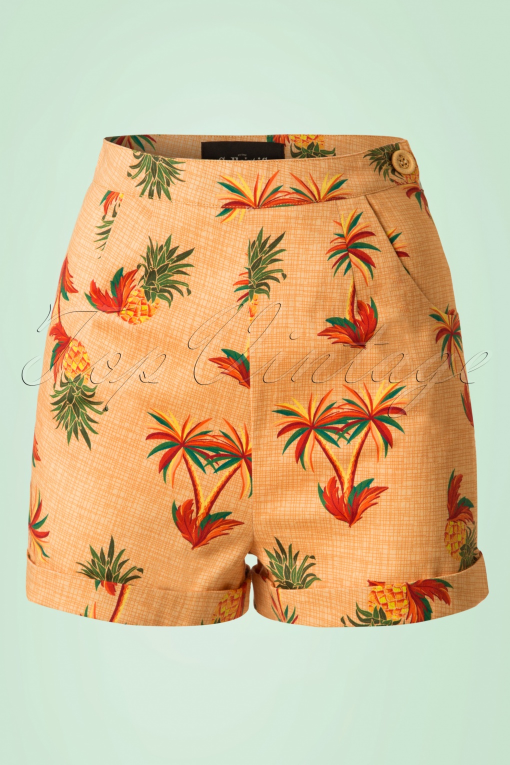 50s Ayana Pineapple Palm Shorts in Yellow