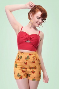 Collectif Clothing - Ayana Pineapple Palm Shorts Années 50 en Jaune