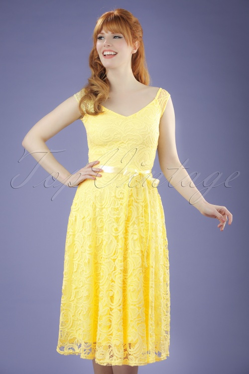 Vintage Chic for Topvintage - 50s Lucia Lace Swing Dress in Light Yellow