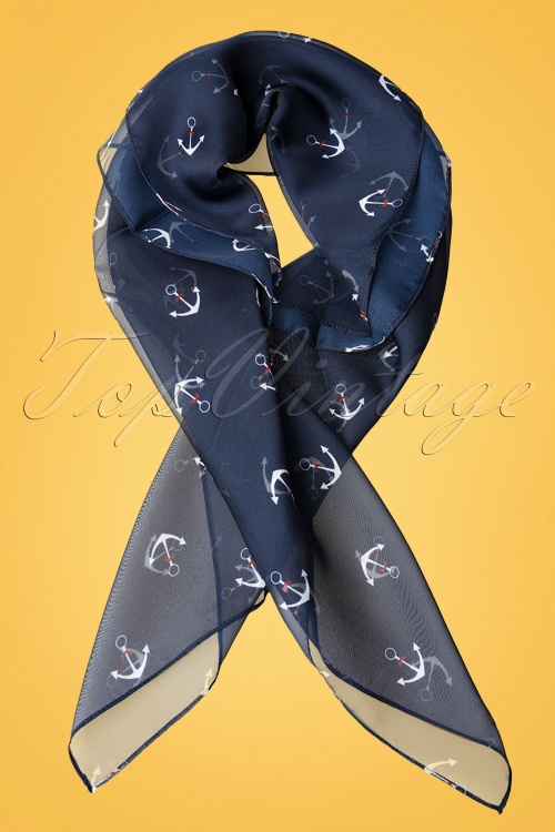 Unique Vintage - 50s Sail Away Anchor Hair Scarf in Navy 2