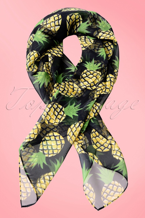 Unique Vintage - 50s Fruity Pineapple Hair Scarf in Black 2
