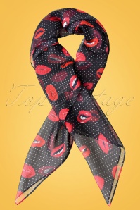 Unique Vintage - 50s Polkadots and Lips Hair Scarf in Black 2