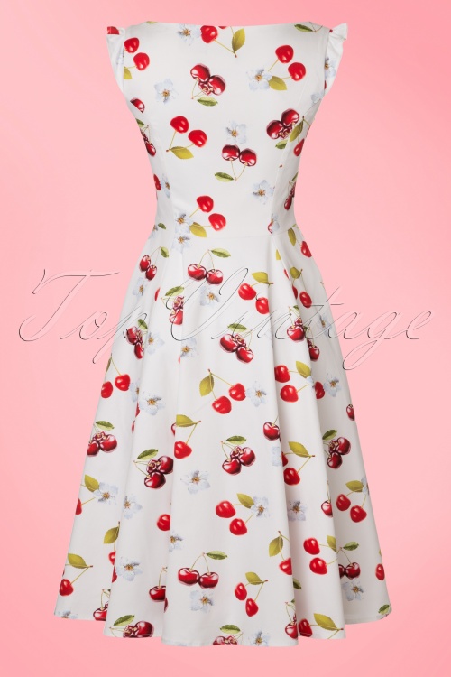 Hearts & Roses - 50s Sweet Cherries Swing Dress in White 7