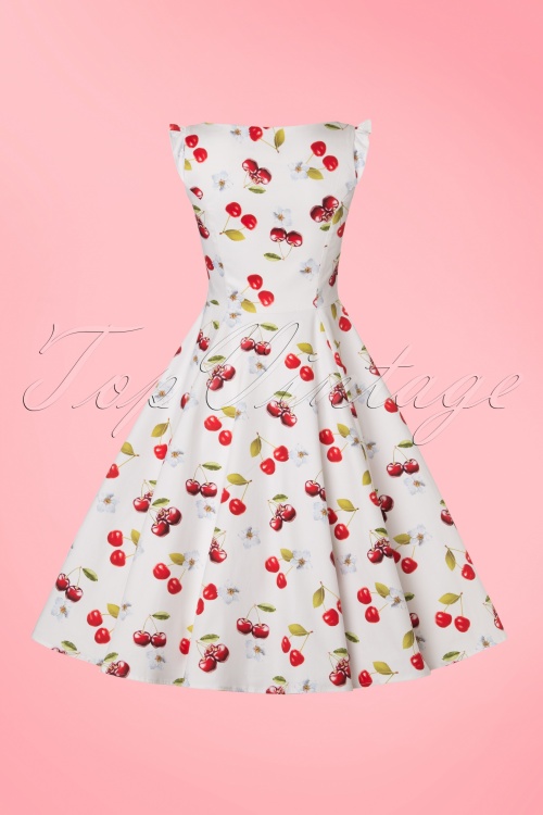 Hearts & Roses - 50s Sweet Cherries Swing Dress in White 8