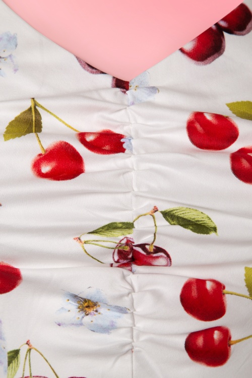 Hearts & Roses - 50s Sweet Cherries Swing Dress in White 9