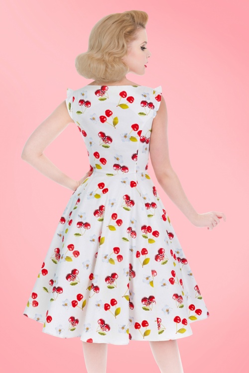 Hearts & Roses - 50s Sweet Cherries Swing Dress in White 6