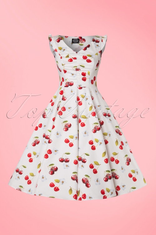Hearts & Roses - Sweet Cherries Swing-Kleid in Weiß 3