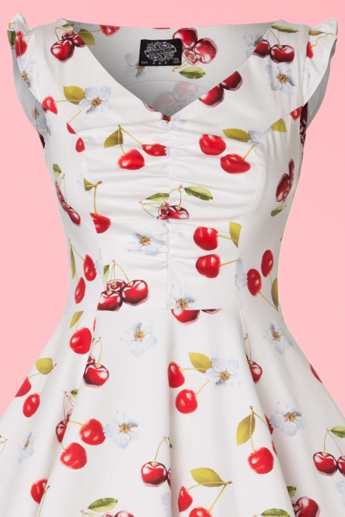 Hearts & Roses - 50s Sweet Cherries Swing Dress in White 5