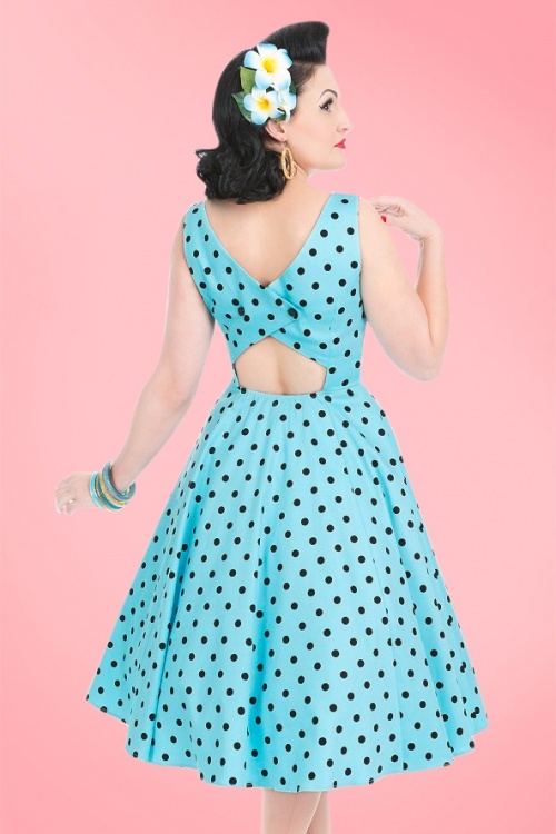 Hearts & Roses - 50s Rhiannon Polkadot Swing Dress in Aqua Blue 4