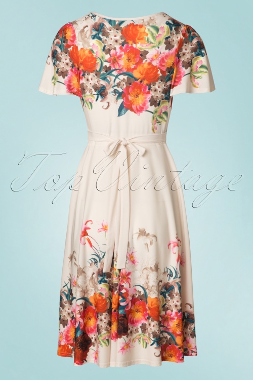 Lady V by Lady Vintage - 50s Lyra Elegant Flower Border Dress in Cream 2