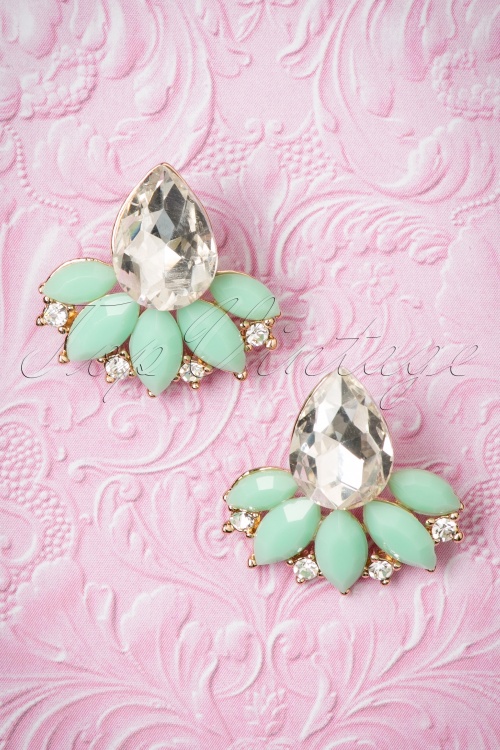 From Paris with Love! - Infinity Leaf Gemstone Studs Années 40 en Menthe