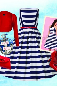 Dolly and Dotty - Lana Stripes Strapless Swing Dress Années 50 en Bleu Marine 12