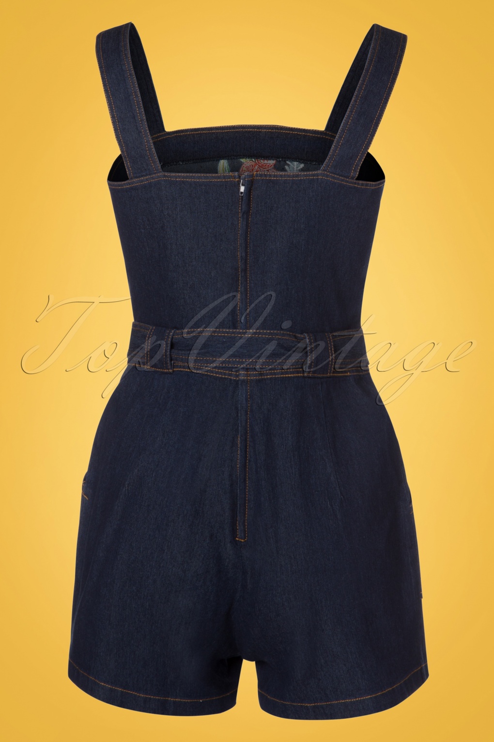 60s Callie Embroidered Playsuit in Denim