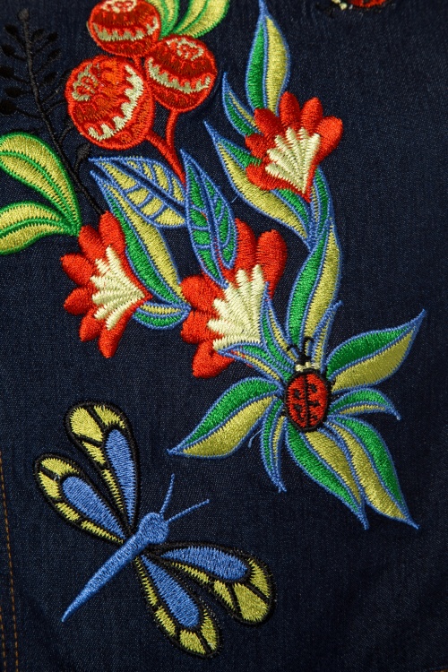 Vixen - 60s Callie Embroidered Playsuit in Denim 5