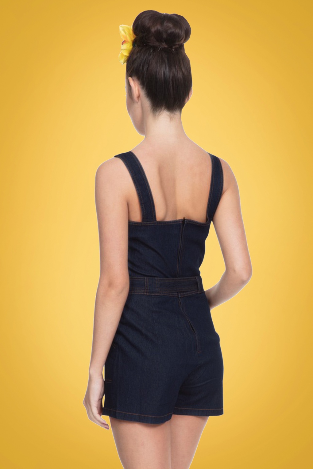 60s Callie Embroidered Playsuit in Denim