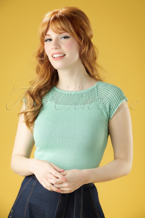Collectif Clothing - Claire Knitted Top Années 40 en Vert Antique
