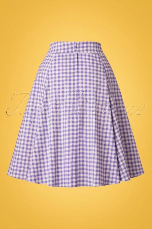Collectif Clothing - 50s Tammy Gingham Skirt in Lilac 3
