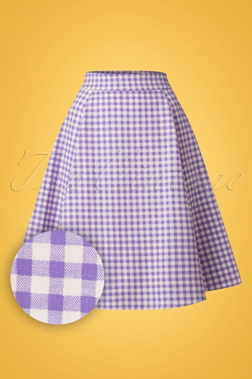 Collectif Clothing - 50s Tammy Gingham Skirt in Lilac 2