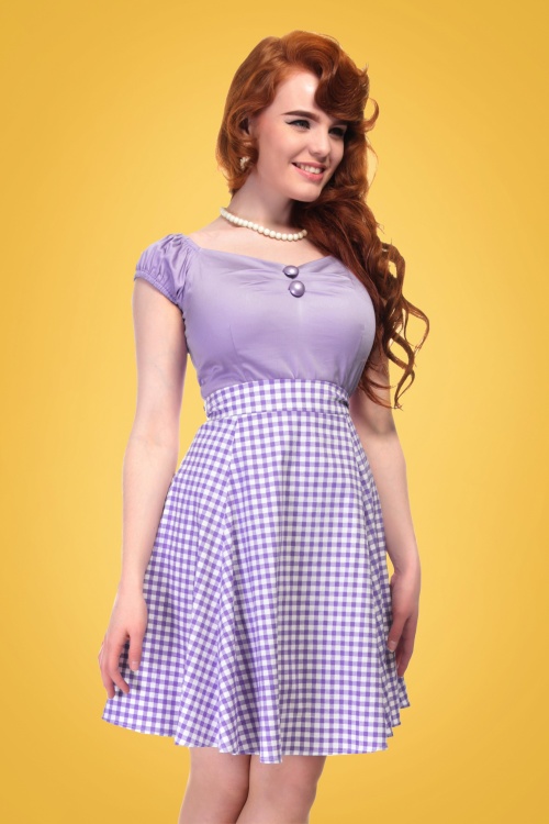 Collectif Clothing - Tammy Gingham Skirt Années 50 en Lilas 5