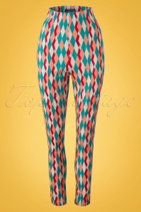 Collectif Clothing - Bonnie Atomic Harlequin Trousers Années 50 en Rouge et Jade 2