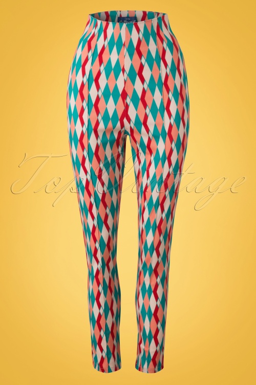 Collectif Clothing - 50s Bonnie Atomic Harlequin Trousers in Red and Jade 2