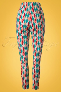 Collectif Clothing - 50s Bonnie Atomic Harlequin Trousers in Red and Jade 4