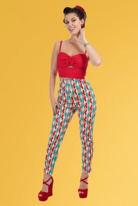 Collectif Clothing - 50s Bonnie Atomic Harlequin Trousers in Red and Jade 6