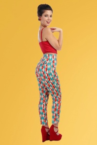 Collectif Clothing - 50s Bonnie Atomic Harlequin Trousers in Red and Jade 7