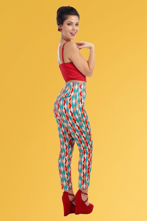 Collectif Clothing - Bonnie Atomic Harlekin-Hose in Rot und Jade 7