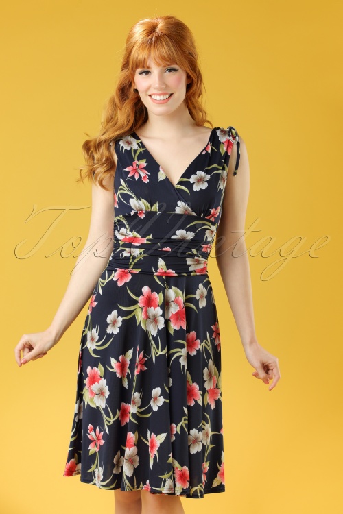Vintage Chic for Topvintage - 50s Grecian Flower Dress in Navy
