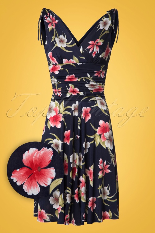 Vintage Chic for Topvintage - Grecian Flower Dress Années 50 en Bleu Marine 2
